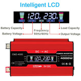 4000W LCD Display Solar Power Inverter 12V to 110V/220V USB Modified Sine Wave Voltage Transformer Car Adapter Charge Converter