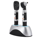Double Hole Base Rechargeable Fiber Optic Ophthalmoscope Otoscope Eye Examination Ear Cleaning Devices Tool Kit EU Plug USB