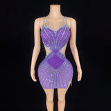 Novas 2024 Summer New Diamond Strap Open Back Sexy Bag Hip Side Split Pink Short Evening Dress