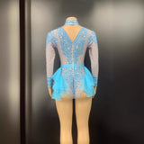Sexy neck hanging short skirt with multiple colors, long sleeves, waist closing, slim fit design, full of rhinestone jumpsuit feeling