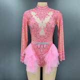 Sexy neck hanging short skirt with multiple colors, long sleeves, waist closing, slim fit design, full of rhinestone jumpsuit feeling