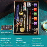 Antique Feather Retro Wooden Dip Pen Set Classic Wax Seal Stamp Kit for Calligraphy Art Words Gifts