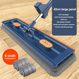 or Cleaning Handsfree Self-Wringing Flat Mop With Squeegee 360° Swivel 42cm Large Head Wet&Dry Use For Wood Tile Marble