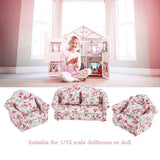 Couch Flower Pattern Fabric Sofa 1:12 Living Room Furniture Dollhouse Decoration Accessories Toy