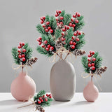 Red Berry Stems Pine Branches Evergreen Christmas Berries Decor 16 PCS Artificial Pine Cones Branch Craft Wreath Pick