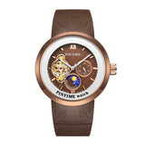 PINTIME Fashion Men Watch Top Brand Men Mechanical Watches Automatic Skeleton Watch Men Moon Pharse Wristwatch Relogio Masculino
