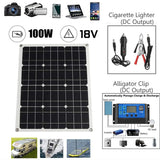 100W 18V Monocrystalline Silicone Cell Solar Panel Kit with Controller - Power Bank for Phone, Car, Yacht.