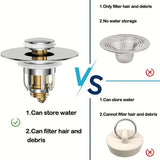 Bathroom sink drain plug, universal stainless steel filter with hair receiver, 1 unit