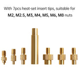 3D Printing Hot Melt Heat Knurled Embed Injection Copper Nut 345pcs w/7pcs Heat-Set Insert Tip for M2 M2.5 M3 M4 M5 M6 M8