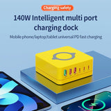 140W 6 Ports USB Charger Station Fast Wireless Charging Stand QC PD3.0 65W Quick Charge For Laptop Tablet iPhone Samsung Xiaomi