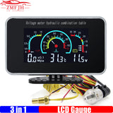Digital 3 IN 1 LCD Gauge Water Temperature Gauge+Oil Pressure Gauge+Voltmeter with Sensor for Universal Truck 12V 24V