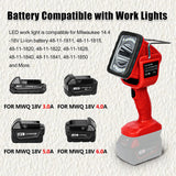 16.2W 1250LM LED Work for Milwaukee 14.4V-18V Li-ion Battery Dual Light Source Vertical Lamp Outdoor Emergency Flashlight