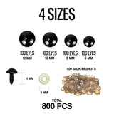 Toybogo Plastic Safety With Washers - Stuffed Animal Eyes For DIY Craft, Plush Dolls And Teddy Bear, Amigurumi Kit