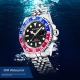 PINTIME Luxury Men's Watches Stainless Steel Strap Rotate the Cover 30M Waterproof  Sport Quartz Wristwatch Top Brand Relogios