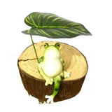 Garden Micro-Landscape Statue - Resin Frog Figurine Holding A Leaf. Realistic Cute Animal Miniature for Home & Office.