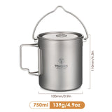 TOMSHOO Titanium 750ml/900ml/1100ml/1600ml/2000ml/2800ml Ultralight Hanging Pot with Lid and Foldable Handle Outdoor Cooking