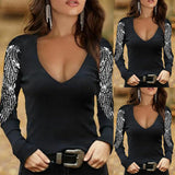 V-neck Printed Long-sleeved Top Women