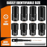 Wheel Lock Removal Kit,10Pcs Lug Nut Remover,1/2Inch-Drive Impact Out Bolt Extractor Socket For Removing Damaged Durable