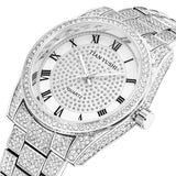 Men's Watches Waterproof 3Bar Luxury Quartz Wristwatch Iced Out Diamond Roman Dial Stainless Steel Strap Casuals Reloj Hombre