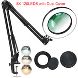 Fast Shipping 8X 5X Magnifying Glass Lamp LED Magnifier Flexible Clamp on Table Foldable Desk Light 3 Color Modes