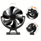 1pc Wood Stove Fan, Fireplace Fan With 180° Up And Down Rotation, Non Electric Fan For Wood, Thermoelectric Fan 6 Blades Stove Fans Silent Motors, Push Horizontal Air Flow, Heat Powered Wood Stove Fan For Wood Burning Stove/Gas/Pellet/Log