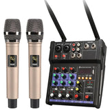 4 Channel USB Audio Mixer Wireless Microphone Studio Sound Mixers with Bluetooth DJ Console Mi for Karaoke