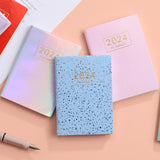 A7 Notebook 2024 English Planner Faux Leather Hardcover Mini Journal with Ink-proof Paper