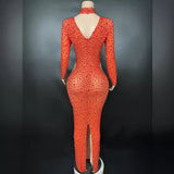 Fashion stage host evening gown with new tight fitting hot diamond design, sexy and buttocks wrapped