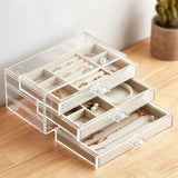 Clear Acrylic Jewellery Storage Box Women 3 Drawers Velvet Organiser Earring Bracelet Necklace Rings Jewellery Case Holder