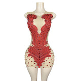 Temperament Mesh Perspective Fashion Sexy Short Skirt Sleeveless Wrapped Hip Stage Host Evening Dress