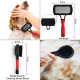 8-Piece Dogs Cats Bristle Brush Cleaning Slicker Brush Nail Clipper  File Hair Removal Mitts Flea Comb Double Pet Grooming Comb