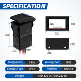 12V with Mounting Bracket 3 Pin SPST ON/Off 30A 12 Volt Blue Led Rocker Switch Panel Mount for Marine Boat Car