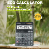 Desktop 14 Digit Large Solar Power LCD Display Big Button Calculator 112 Steps Check and Correct Function for Office