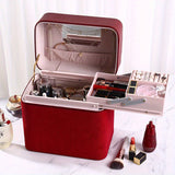 1pc Large Capacity Makeup Case with Double-Layer Tray - Portable Cosmetic Storage Box for Beauty Products