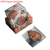 6PCS/Set Resin Pine Coasters Heat Resistant Placemats Drink Mat Tea Coffee Cup Pad Waterproof Non-Slip Creative Decor Natural