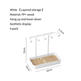 Organizer Stand, Necklaces Holder with Wooden Tray, Necklace Display Stand Jewelry Storage Hooks White