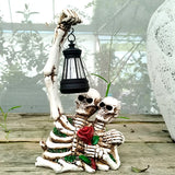 Halloween Resin Vintage Statues With Led Light Multi-purpose Skull Skeleton Garden Statue Ornament For Holiday Parties