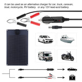 60W 12V Panel Battery QC3.0 Fast Charger with Alligator Clip Waterproof Solar Cells Power Bank for Car Boat RV