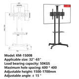 50KGS LCD Vertical TV Brackets Mobile Stand or Trolley For 32"-65" Teion