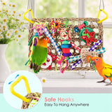 Bird Toys,Bird Foraging Wall Toy,Seagrass Woven Climbing Hammock Mat With Colorful Chewing Toys, Suitable For Lovebirds