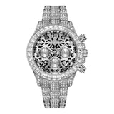 PINTIME Watch for Men Stainless Steel Strap Fashion Quartz Wristwatch Leopard Print Dial Waterproof 30M Diamond Case Reloj Hombr