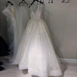 V-neck halter pure white wedding evening dress