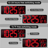16.5-inch Perpetual Calendar Wall Clock - Large Screen with Temperature, Date, Week Display. LED Digital Multi-Function with Remote