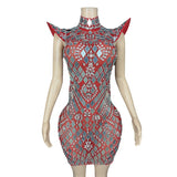 Fashionable standing shoulder sleeves, temperament, personality, ultra short skirt, lens pattern design, sense of direct sales