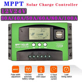 MPPT Solar Charge Controller 12V 24V Dual USB LCD Display Auto Cell Panel Charger Regulator with Load 30A 40A 50A 60A 80A 100A