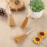 20Pcs Miniature Artificial Mini Brooms with Red Ropes Halloween Straw Dollhouse Decoration Witches Party Decor