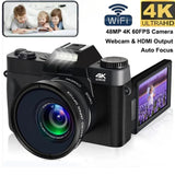 4K Digital For Photography and Video Auto focus Anti-Shake 48MP Compact Vlogging Camera 3' '180°Flip Screen with Flash