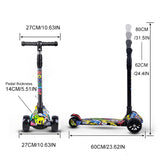 Foldable Light-Up Wheels 3 Wheel Adjustable Height Kids Push Scooter Non-Slip Deck for Children Ages 2-10