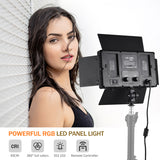 36W RGB Photography Bi-color Light Panel 352pcs LED Beads 3200K-5600K Dimmable with Metal Barndoors Remote Controller