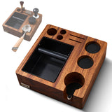 TREELF 3 IN 1 Knock Box and Tamping Station 51/54MM Espresso Anti-pressure Pad Stand Walnut Wooden Coffee Tool